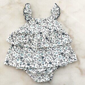 Tucker + Tate Toddler White and Blue Flowered Romper Size 18 Months